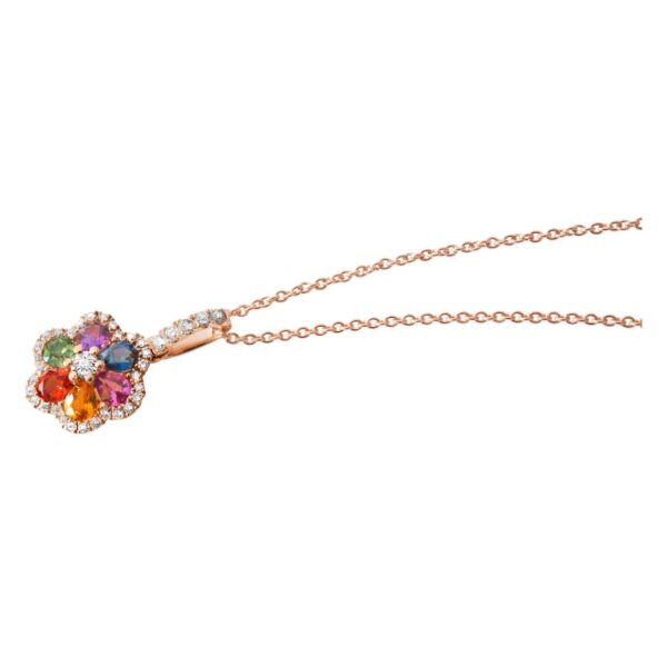 Collier avec pendentif saphirs de couleurs et diamants